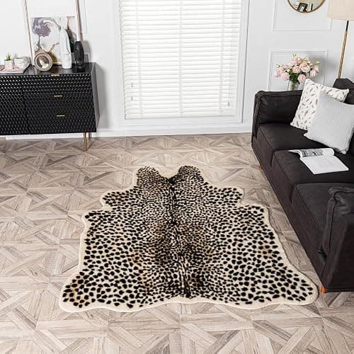 Huichenxing2021FURSTORE Faux Cheetah Area Rug Animals Printed Hide Mats Leopard Faux Hide Area Rug 5.2ft x 6.5ft / 63 x 78.7inch / 160 x 200cm thumbnail 6