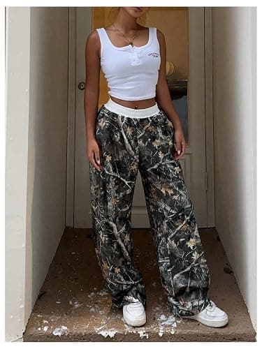 SOLY HUX Women's Camo Pants Elastic Waist Baggy Wide Leg Y2k Sweatpants with Pockets thumbnail 6