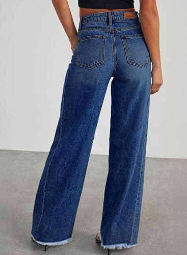 Sidefeel Women's Wide Leg Jeans High Waisted Stretchy Raw Hem Zimbaplatinum Denim Pants thumbnail 2