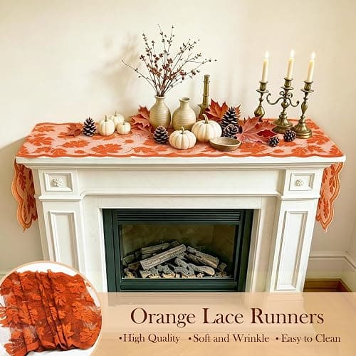 Fall Table Runner Fall Decorations for Home 13 x 72 Inch Maples Leaves Lace | Fall Decor Orange Runners Thanksgiving Table Runner Autumn Harvest Thanksgiving Decorations for Table Kitchen Dining Party thumbnail 5