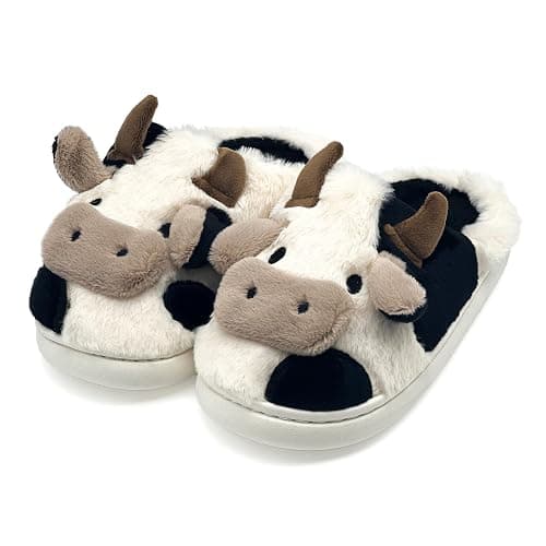 NZFUN Cow Slippers for Women and Men, Fluffy Cute Cozy Cartoon Fuzzy Cow House Slipper Womens Milky Cows Animal Preppy Funny Kawaii Pillow Cloud Fall Winter Bedroom Home Shoes for Indoor and Outdoor - Image 1