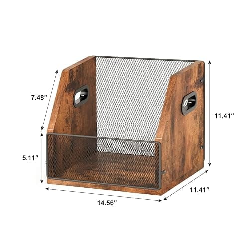 Homeiju Vinyl Record Storage, Record Box Case Crate, Vinyl Record Album Holder, Metal & Wooden LP Record Crate, Holds up to 60 Records thumbnail 3