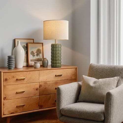 23" Modern Ceramic Table Lamps Set of 2 - Table Lamps for Living room, Farmhouse Bedside Night Stands Lamp for Bedroom, White Boho Nightstand Lamps Set of 2, Desk Lamp for End Table Home Decor(Green) thumbnail 3