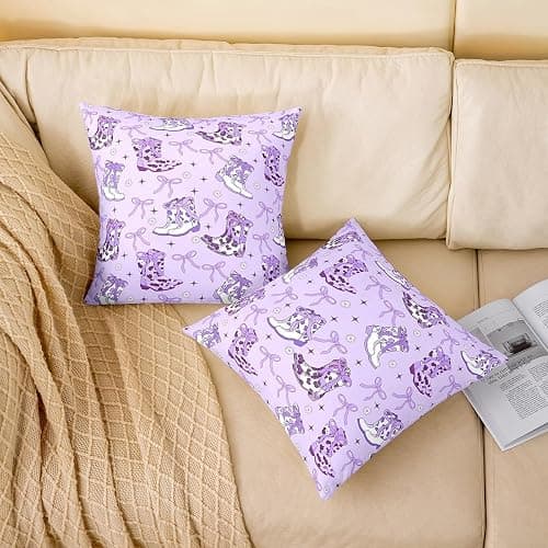 Erosebridal Western Decor Throw Pillow Covers Cowgirl Bow Cushion Covers 16X16 Inch Purple Bowknot Cushion Cases for Bed Couch Living Room Southwest Boots Farmhouse Pillow Inserts Not Included thumbnail 4