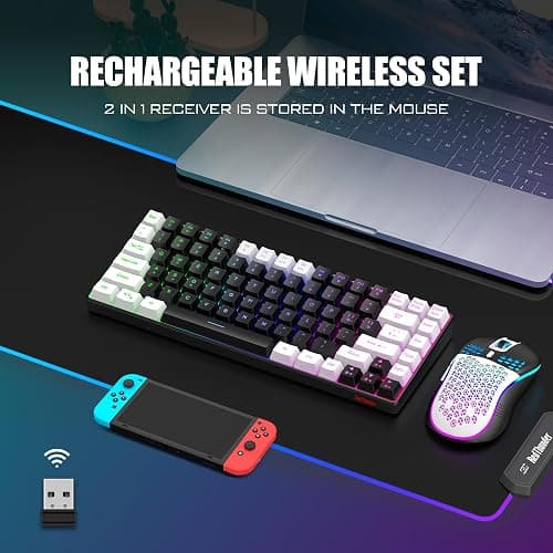 RedThunder K84 Wireless Keyboard and Mouse Combo, Rainbow Backlit Rechargeable Battery, 75% Layout TKL Ultra Compact Gaming Keyboard & Lightweight 3200 DPI Honeycomb Optical Mouse (Black-White) thumbnail 2