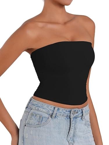 Sunzel Women’s Strapless Sexy Tube Top Double Lined Sleeveless Crop Top Summer Basic Bandeau Tops for Layering or Going Out thumbnail 3