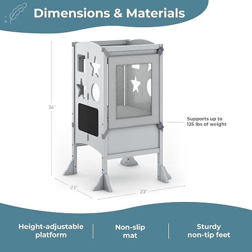 Guidecraft Classic Kitchen Helper® Toddler Tower - Gray: Folding, Adjustable Height, Learning Step Stool for Kids, W/Chalkboard | Montessori Collapsible Safety Non-Slip Platform thumbnail 2