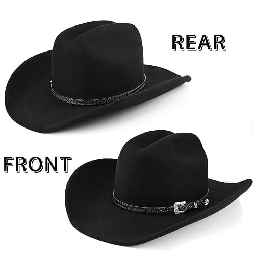 100% Wool Western Cowboy Hat for Men Women Classic Fedora Hat Felt Cowgirls Hats with Two Decorative Bands thumbnail 7