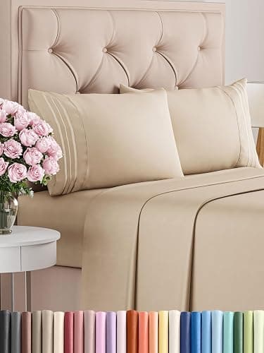 Queen Size 4 Piece Sheet Set - Comfy Breathable & Cooling Bed Sheets Set - Hotel Luxury Bedding for Women, Men, Kids, Teens, Boys & Girls - Deep Pockets, Ultra-Soft, Wrinkle Free - Oeko-Tex - Cream - Image 1