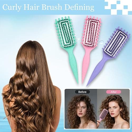 Curly Hair Brush,Curl Defining Brush plus 3 Pieces Hair Styling Comb Set(Slick Back Hair Brush,Rat Tail Comb,Edge Bristle Brush) Lightweight Vented for Combing, Shaping, Styling(Pink) thumbnail 5