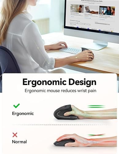TechRise Ergonomic Mouse, 4800 DPI Wireless Vertical Mouse, 2.4G Optical Computer Mouse with 5 Adjustable DPI, Silent Mouse with 6 Ergo Buttons for PC/Laptop/Mac, Black thumbnail 2