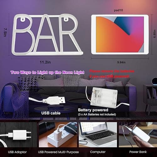 Neon Bar Signs For Home Bar, Led Party Wall Decor Usb Powered Man Cave Neon Light For Bar Cart Decor, Bistro, Club, Pub, Business, Valentine Gifts (pink) thumbnail 2