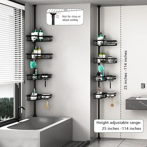 DAOYA Corner Shower Caddy Tension Pole - 4 Tier Stainless Steel Rustproof Shower Corner Caddy for Bathtub Bathroom Shower Organizer Shelves Adjustable Pole 25-114.2 Inch Black thumbnail 6