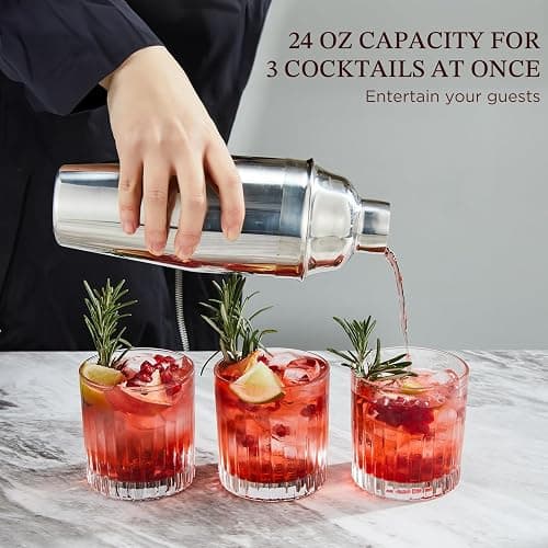 Cocktail Shaker, KITESSENSU 24oz Drink Shaker with Bartender Strainer, Measuring Jigger, Bar Mixing Spoon, Cocktail Recipe Guide, Professional Drink Mixer Set for Beginners, Silver thumbnail 2