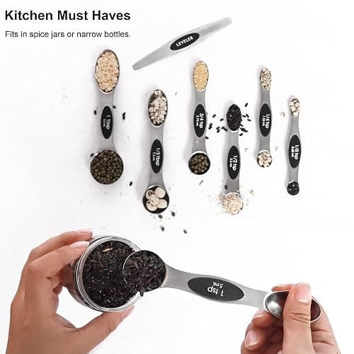 Magnetic Measuring Spoons Set Stainless Steel with Leveler, Stackable Metal Tablespoon Measure Spoon for Baking, Cups and Spoon Set Kitchen Gadgets Apartment Essentials Fits in Spice Jars thumbnail 6