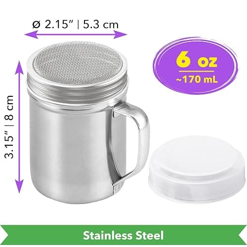 CUSINIUM Powdered Sugar Shaker Duster - With Handle - Cinnamon Shaker For Coffee Bar - Fine Mesh Dredge - 6 ounce | Style: Fine thumbnail 2