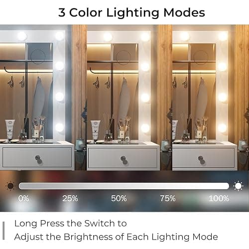 Yanosaku Vanity Desk & Power Outl, Makeup Vanity with Mirror and 12 LED Lights, Makeup Table with 11 Drawers, Vanity Table with Chair,Set 3 Lighting Modes Brightness Adjustable-(White) thumbnail 7