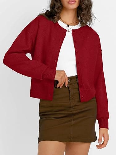 Trendy Queen Cropped Cardigan Sweaters for Women Lightweight Crop Knit Y2k Fall Outfits Fashion Clothes 2025 thumbnail 2