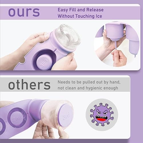 NOXETU Ice Mold for Stanley Cup 30/40 Oz - Easy Fill and Release Without Touching Ice, Silicone Ice Cube Tray with Clear Lid and Bin for Freezer, Whiskey, Cocktail (Purple) thumbnail 6