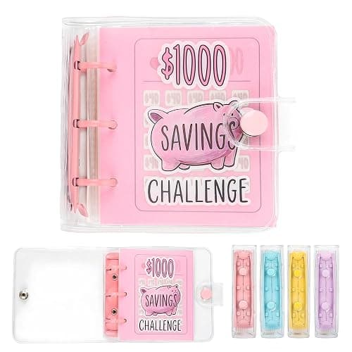 Mafegu Mini Money Saving Binder with 25 Envelopes, $1000 Savings Challenge Book, Portable for Budgeting Cash Planner,School Class Prize Gift (Pink, $1000) - Image 1