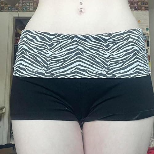 Best Rose Women's Mini Fold Over Shorts Zebra Cheetah Lounge Low Rise Patchwork Pajamas Y2K Skinny Sexy Casual Shorts thumbnail 3