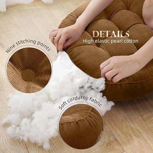 Gfobip Meditation Cushions Set of 2, Floor Pillow for Adults, 18.9 Inch | Reading nook use, Meditation seating, Tatami seating, Tufted Corduroy cover, 5 in thick, High-density pearl cotton, Brown thumbnail 4