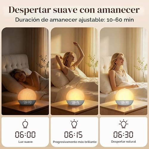 Despertador Amanecer con Simulación de Amanecer y Atardecer, Bluetooth | Máquina de Ruido Blanco, 17 Modos de Iluminación, 30 Sonidos Relajantes, Luz Nocturna Regulable para Dormitorio thumbnail 2
