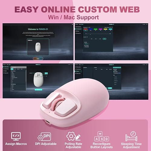 YUNZll C1 Silicone Wireless Mouse, Tri-Mode 2.4G/USB-C/Bluetooth Mouse, 4800 DPl Optical Tracking, 6 Adjustment Levels,Customize Mice for Laptop, Computer, iPad, MacBook (Pink) thumbnail 7