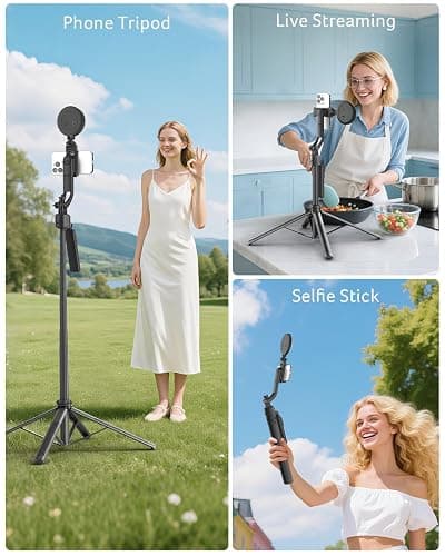 acer Auto Face Tracking Tripod for iPhone/Cell Phone/Android/Camera with Light and Remote, 64", No App, 360°Rotating Tripod Selfie Stick for Tiktok YouTube Vlog Live Streaming Video Recording thumbnail 5