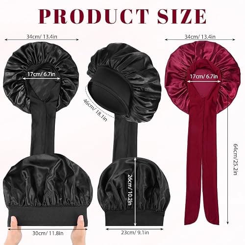PAEFIU 2 Stück Seidenhaube zum Schlafen, Weiche Satin Haarhaube mit 2 Scrunchies Schlafhaube Bonnet Sleep Cap Schlafmütze für Damen Mädchen thumbnail 2