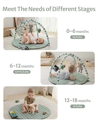 Blissful Diary Baby Play Gym Mat, Play Mat Activity Mat with 6 Detachable Toys for Stage-Based Sensory & Motor Skill Development, Easy to Install & Clean, Baby Essentials Gift, Sage Green thumbnail 5