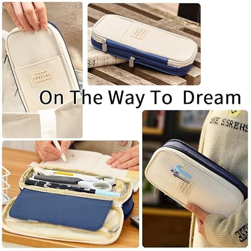 EASTHILL Big Capacity Pencil Pen Case Office College School Large Storage High Capacity Bag Pouch Holder Box Organizer Blue thumbnail 5