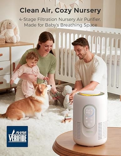 Momcozy Air Purifier for Bedroom with Dimmable Night Light for Small Room | Air Purifier for Baby with True HEPA & Activated Carbon Filter, Real-time PM2.5 Air Monitor, 4 Fan Speeds, 21dB Sleep Mode thumbnail 2