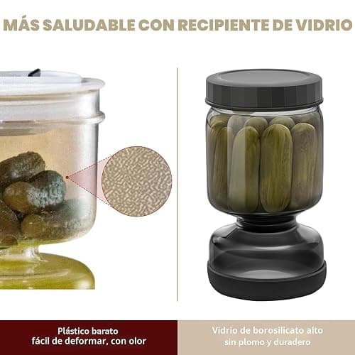 Luvan Bote para Aceitunas, 1L/34oz Tarro Aceitunas Separador Liquido, Tarro Encurtidosde Cristal, Adecuado para Verduras Encurtidas, Pepinos, Kimchi y Jalapeños. thumbnail 7