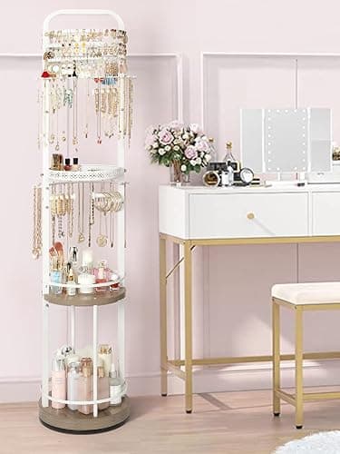 Jewelry Holder Organizer, Floor Jewelry Organizer with Earring Organizer Necklace Holder, Rotating Jewelry Stand Necklace Display Earring Storage, Large Hanging Jewelry Tree for Jewlery Bracelet Ring thumbnail 8