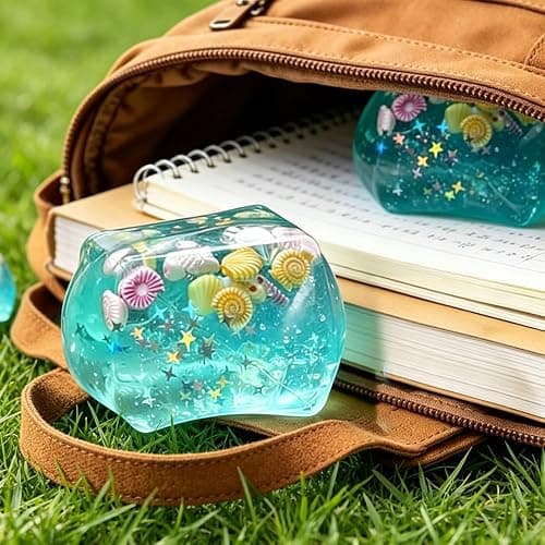 Ice Cube Squishy, Stress Balls Ice Cube with Sea Shells Inside, Square Shape  Squishy Fidget Slow Rise Stress Cube Gift (5.5cm) thumbnail 7