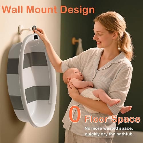 Collapsible Baby Bathtub - Large Baby Bath Tub with Thermometer & Cushion | Travel Portable Newborn Infant Bathtub | Foldable Toddler Bathtub for Baby 0 to 36 Months (Grey) thumbnail 6