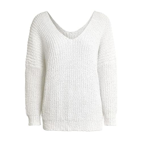 Sexy V Neck Sweaters for Women Off Shoulder Jumper Long Sleeve Lightweight Knit Top Casual Loose Fit Fall Pullover Sweater thumbnail 5