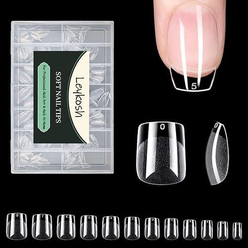 Extra Short Square Nail Tips, 216pcs Acrylic Fake Nails Soft Gel Nail Tips, Full Cover Pre-Shaped Matte Clear Press on Nails for Extension, Diy at Home Manicure 12 Sizes - Image 1