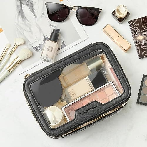 ROWNYEON Clear Makeup Case Toiletry Bag Multipurpose Travel Makeup Train Case Portable Cosmetic Organizer Transparent Storage Bag - Black thumbnail 7