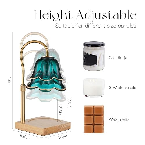 Candeldo Candle Warmer Lamp with Timer: Flower Candle Warmer with 2 Bulbs Green Height Adjustable Candle Warming Lamps Home Bedroom Decor Birthday Gift for Women thumbnail 2
