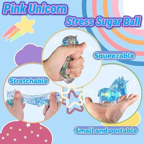 Cute Squishy Unicorn Stress Sugar Balls, Blue Unicorn Squeeze Sugar Ball Squishy Toys for Kids, Stress Relief Animal Squeeze Toys, Birthday Gifts, Classroom Prizes thumbnail 3