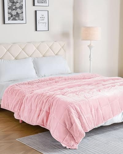 Uttermara Sherpa Fleece Weighted Blanket 15 lbs for Adult, Unicolor Ultra-Soft Fleece and Sherpa, Dual Sided Cozy Plush Blanket for Sofa Bed, 60 x 80 inches, Pink thumbnail 7