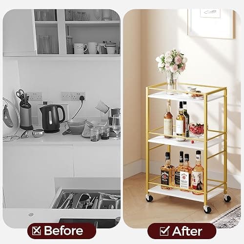 MAHANCRIS Bar Cart for The Home, 3-Tier Drink Cart on Wheels, Home Bar Serving Cart, Mini Bar Cart for Small Space, Rolling Kitchen Carts for Bar, Kitchen, Dining Room, Gold RCJW4001 thumbnail 6
