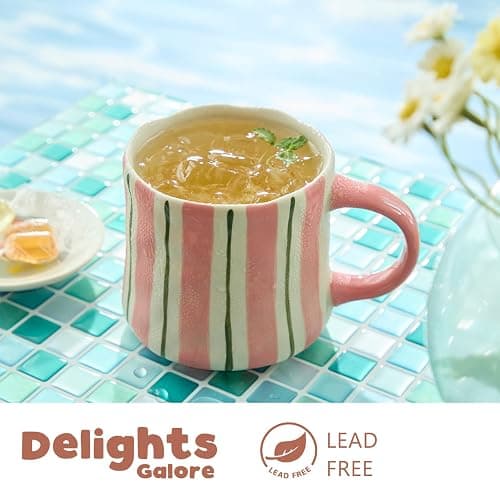 Hand-Painted Ceramic Coffee Mugs Set of 4 – 16oz Large Capacity Artistic Tea Cups with Checkerboard & Striped Patterns, Microwave & Dishwasher Safe for Home, Office, Kitchen (Summer Vibes Collection) thumbnail 7