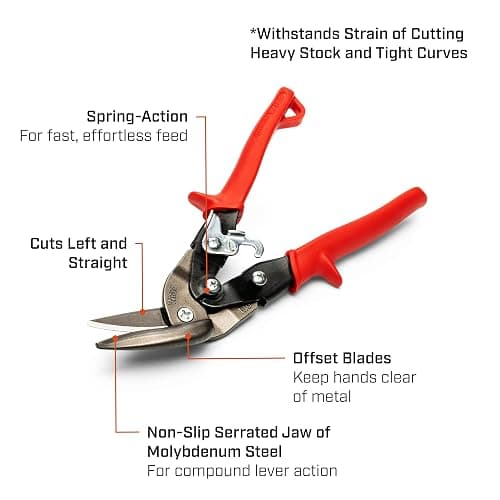 Crescent Wiss 9-1/4" Metalmaster Offset Straight and Left Cut Aviation Snips - M6R , Red thumbnail 4