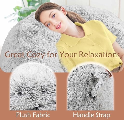 Plush Faux Fur Bean Bag Chairs, Memory Foam Filled Sofa Chair Shape Bean Bag for Adults/Teens/Kids, Ultra-Soft Lazy Sofa for Living Room Bedroom College Dorm, Grey thumbnail 7