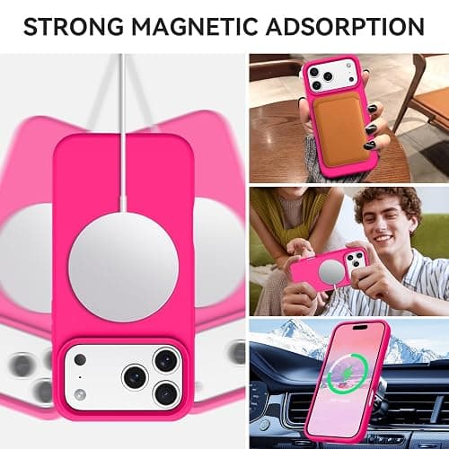 GUAGUA Magnetic for iPhone 17 Pro Case,[Compatible with MagSafe][Military-Grade Drop Protection] Liquid Silicone Soft Slim Microfiber Lining Cushion Phone Case for iPhone 17 Pro 6.3", Hot Pink thumbnail 3