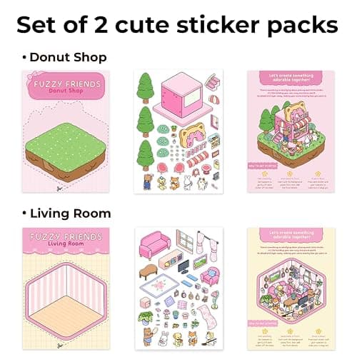 Fuzzy Friends Coloring Book with 2 Sets of Miniature Sticker Scenes for Adults & Teens thumbnail 5