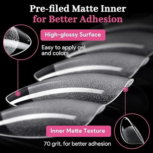 Qiek Extra Short Almond Fake Nail Tips, 15 Sizes 240 PCS Clear Half Matte Press On False Nail Tips Pre-shaped Full Cover Gel Nail Acrylic Soft Tip Extensions Thick Long Lasting for Home DIY Nail Salon thumbnail 6